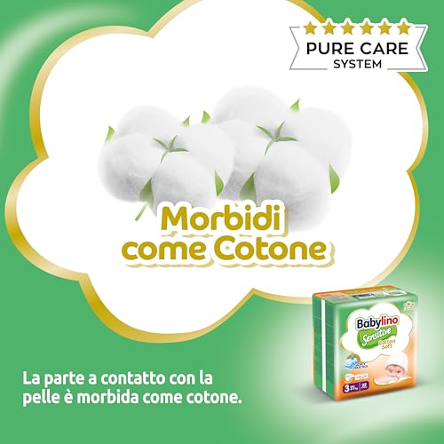 Babylino Sensitive Cotton Soft, Pannolini Taglia 3, Midi (4-9kg), 168 Unità - 2