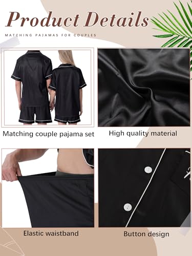 Image of Jecery 2 Piece Summer Pajamas for Women Man Soft Couples Matching Pjs Short Satin Button Down Sleepwear for Bride Groom Gift