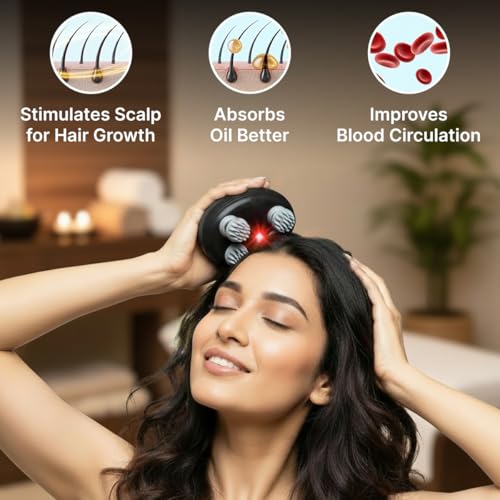 Image of pTron Revivo Z2 Scalp Massager w / 96 Silicon Kneading Points, Detachable Heads, Stress Relief & Relaxation, 3 Speed Modes, Scalp, Body & Head Massager for Hair Growth, Handheld, Rechargeable (Black)