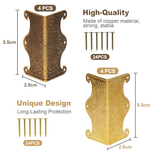 Image of 4 Pcs Baseboard Corner Protectors,Vintage Metal Skirting Board Corner Protectors for File Boxes,Bookshelves,Wooden Cases,Jewel Cases Decorative (Bronze)