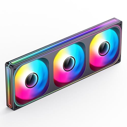 Image of JONSBO ZB-360B PC Case Fan, Silent Computer Fan with Axis & 4-Sides Infinity Mirror, All-in-One, Single Frame Unit with3x120mm ARGB Fans, 4 Pin PWM,3Pin ARGB, Fan 2400RPM, 28mm Thick,Black