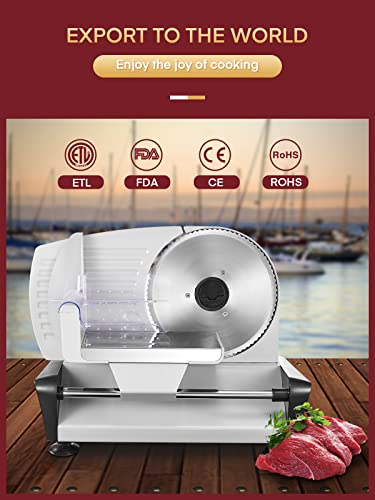 FOHERE-200W-Meat-Slicer-for-Home-Use-Electric-Food-Slicer-with-Two-75-Sharp-Stainless-Steel-BladeSerrated-Smooth-0-15mm-Precise-Thickness-Cut-Deli-Food-Meat-Bread-Fruit-Vegetable-Silver