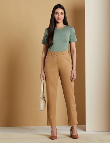 Image of Symbol Premium Women Mid Rise Cotton Tapered Trousers (Flexi-Waist | Smart Casual Pants) (Available in Plus Sizes)