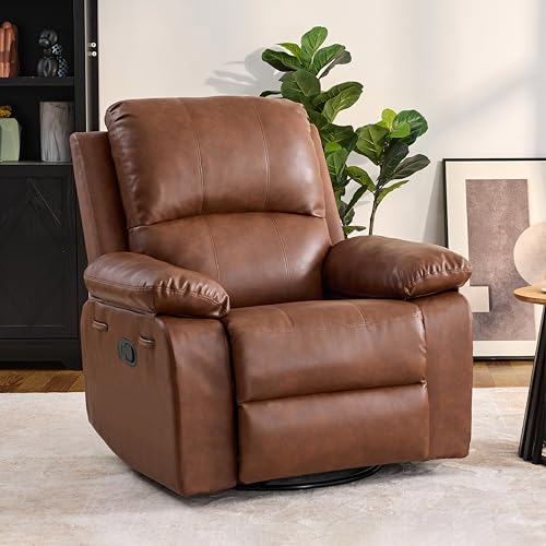 zzlay 360° Swivel Rocking Leather Recliner Chair for Adults, Overstuffed Manual Recliner with...
