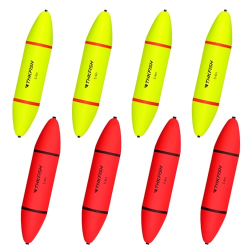 THKFISH Slip Bobbers Floats, Fishing Slip Bobbers EVA-Slider-Bobbers Slip Corks for Saltwater Freshwater Fishing Catfish Bobbers Assortment,8Pcs Yellow&Red (5.4?)