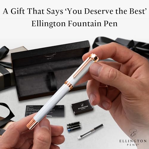 Image of Ellington Pens Luxury Fountain Pen Set - Smooth Fine Nib - Includes 3 Ink Cartridges, Refillable Ink Converter, Gift Box - Fountain Pens For Writing, Calligraphy, Journaling, Sketching (Alpine Rose)