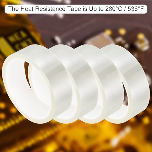 Image of uxcell Clear Heat Tape, 4 Rolls 30mmx33m 108ft High Temperature Heat Resistant Tape for Sublimation,Heat Vinyl Press,Heat Transfer, Circuit Board, No Residue