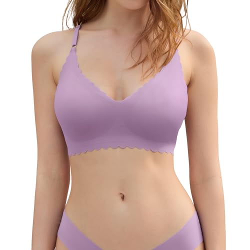 Image of DEANGELMON V Neck Bra Padded Seamless Adjustable Straps Bralettes Everyday Basic Sleeping Bras Multiple Pack