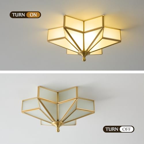 Image of Star Brass Ceiling Light - 12.2 In Small Gold Milk Glass Flush Mount