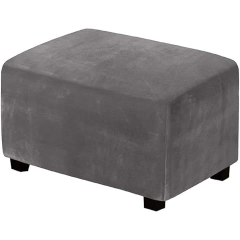 XGANGM Velvet Stretch Ottoman Cover Slipcover Rectangle Large/Small/Medium Footstool Sofa Slipcover Storage Stool Pouffe Cover Furniture Protector with Elastic Bottom,dark grey,S Cover