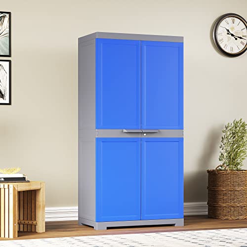 Image of Nilkamal Freedom Big FMM Plastic Cabinet | 3-Year Warranty | 4-Shelf Storage Cupboard with Doors | Multi Organizer | for Home and Kitchen | Almirah with Shelves |Deep Blue /Grey