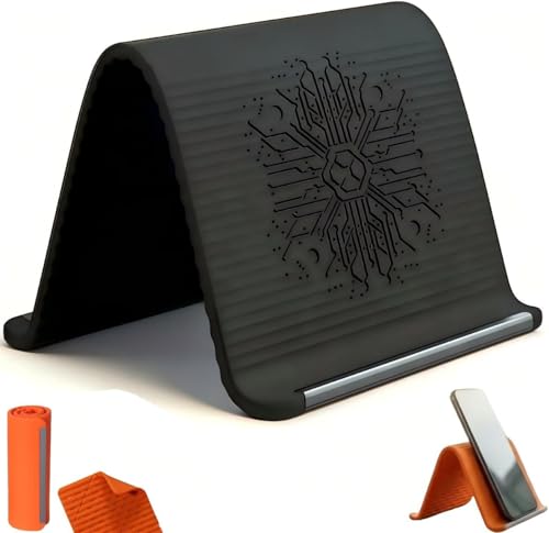 Foldable Silicone Aluminum Holder 2026 New Flexible Silicone Phone Stand Adjustable Airplane Phone Holder for Tablet Laptop Desk Travel Non-Slip Bed Office Treadmill (Black 1pc)