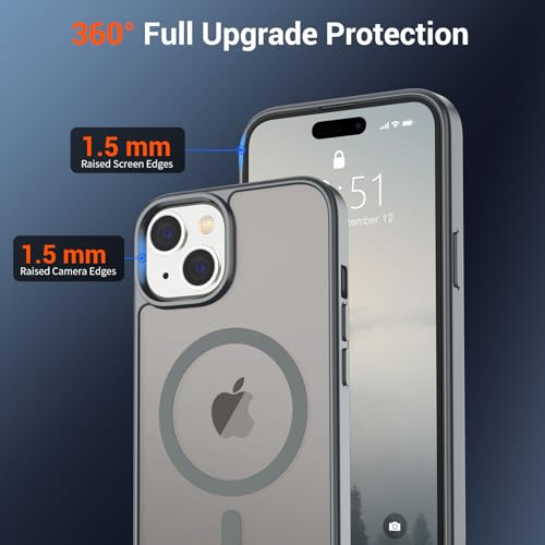 Image of SUPFINE Magnetic for iPhone 15 Case(Compatible with MagSafe)(Military Grade Drop Protection) Slim Translucent Matte Shockproof Women Men Girl Phone Cover,Gray