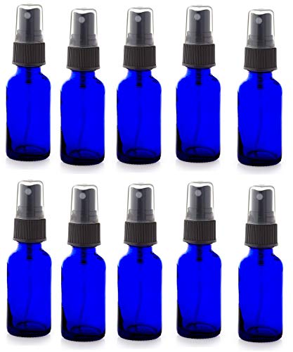Cobalt Blue Boston Round Glass Bottle 1 Oz with Black Atomizer. Perfect for Essential Oil Formulas (12 Pieces)