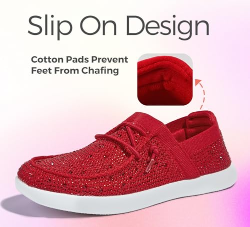BELOS Women's Rhinestone Lace Up Loafers Shoes Comfortable Slip On Mesh Knit Walking Shoes Fashion Lightweight Sparkly Glitter Sneaker3