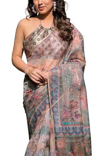 Image of MIRCHI FASHION Saree for Woman Organza Floral Printed | Lightweight Elegant Traditional Sari with Matching Blouse Piece