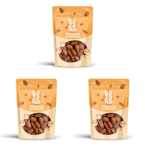 Image of Bazana Premium Californian Almonds 500gm | Rich in Protein, Magnesium, Phosphorus and Dietary Fibre | Badam Giri | Almond Nuts |Healthy Sncks | Nuts & Dry Fruits (Pack of 3)