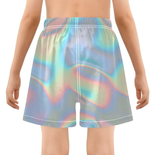 GuoChe Boy Beach Shorts Teens Drawstring Sport Shorts Lined Holographic Blue3