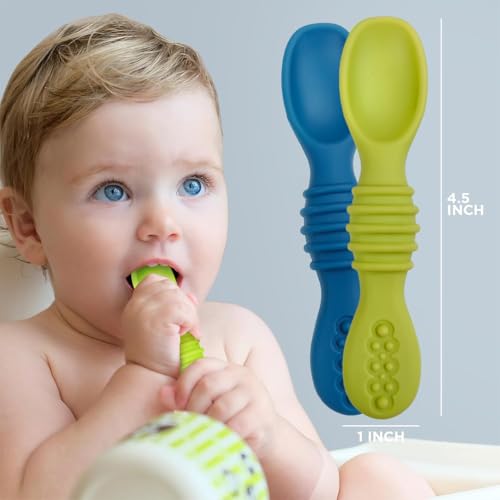 Image of TONY STARK Baby Silicone Spoon Set of 2, Spoons Feeding, Weaning Spoon for Baby 6 to 12 Months, Gum Friendly, BPA Free, Soft & Durable Self-Feeding Spoons