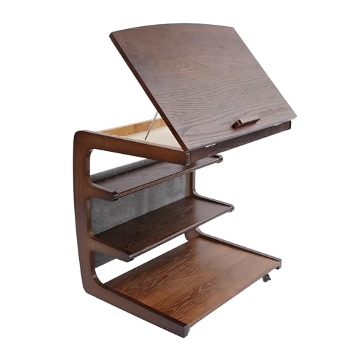 Dettchan Mesa en forma de C, mesa auxiliar para sofá con ruedas, mesa auxiliar en forma de C de 4 niveles, para oficinas, salón, dormitorio, estudio 60 x 46,9 x 63 cm