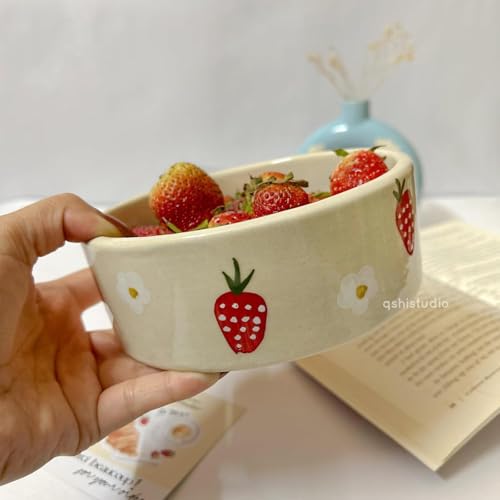 Image of Studio Strawberry Breakfast Bowl - 300 ML Ceramic Bowl for Soup, Salad, Smoothies | Dishwasher & Microwave Safe | Cute Aesthetic Pinterest Bowl (Set of 1)