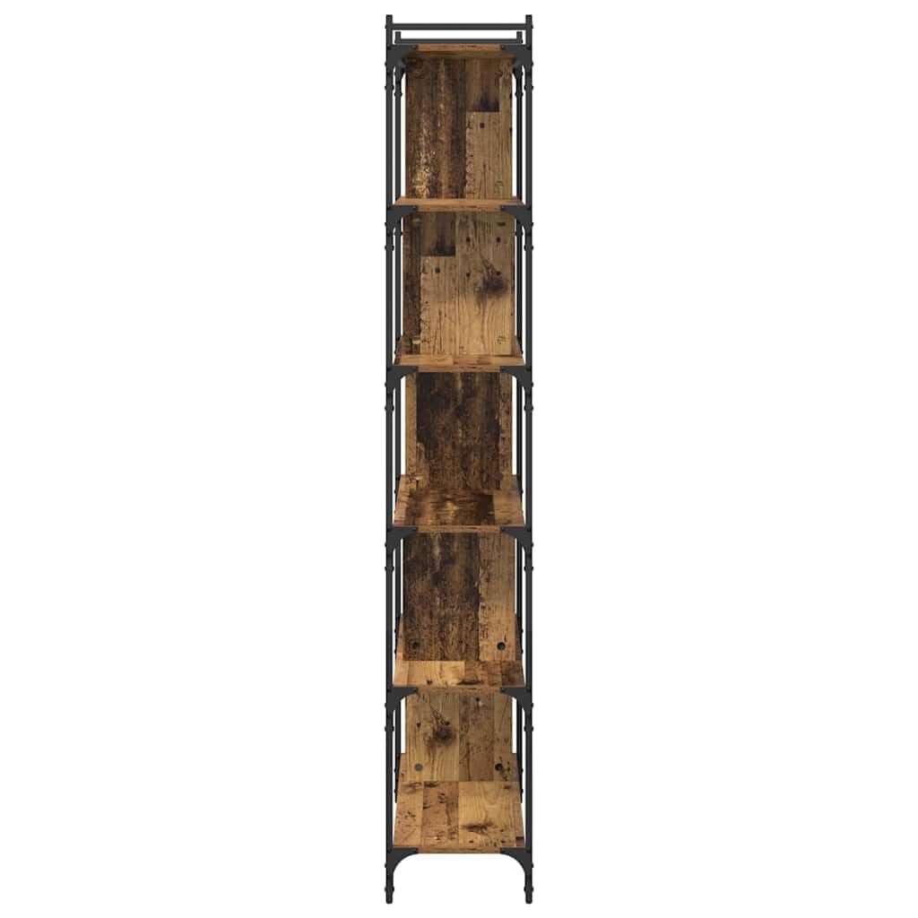 Regał na książki stare drewno, 76 x 32 x 192 cm, materiał drewnopochodny z metalową ramą, wysoki wąski regał stojący do salonu, nowoczesny przemysłowy regał na książki, skandynawski design