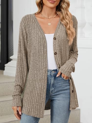 Image of Wowcarbazole Women's Long Sleeve Cardigan Open Front Casual Knit Sweaters Button Down Tops Lightweight Fall Outfits