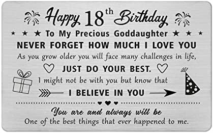 FALOGI Goddaughter 18th Birthday Cards - Happy 18 Year Old Birthday Card for Goddaughter - Birthday Gifts for 18 Year Old Goddaughter, Metal Engraved Wallet Card