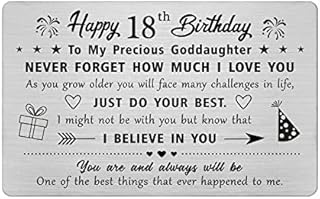 FALOGI Goddaughter 18th Birthday Cards - Happy 18 Year Old Birthday Card for Goddaughter - Birthday Gifts for 18 Year Old Goddaughter, Metal Engraved Wallet Card