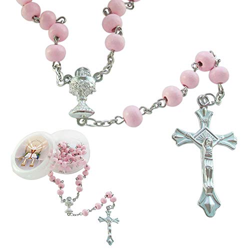 Generic 12 PCS First Communion Favor Pink Scented Rose Petal Rosary Necklace Gift for Guest Rosario de Recuerdo para Primera Comunion 12 Count (Pack of 1)