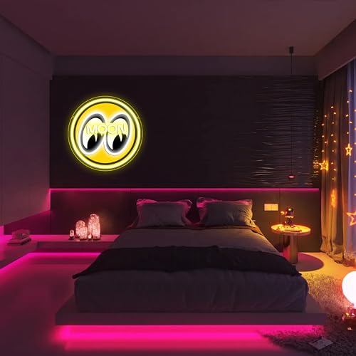 Image of Moon and Eyes Neon Sign,Dimming LED Moon Eyes LED Neon Light for Garage Wall Art, Retro Automotive Gift, Man Cave Decor Bedroom Neon Sign Display
