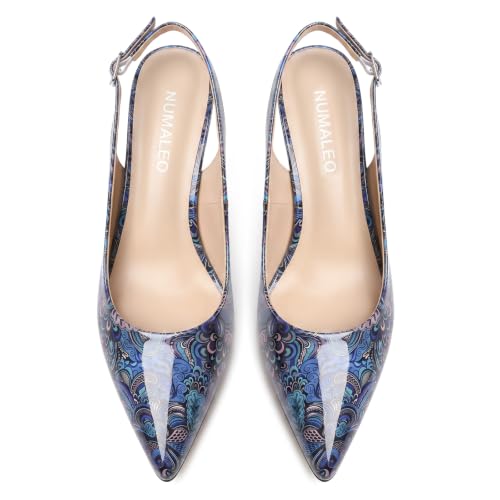 Image of NUMALEO Slingback Heels for Women Pointed Close Toe Kitten Heels Patent Pumps Dress Party Comfy Heeled Sandals Stiletto 2.5 Inch Dress Shoes