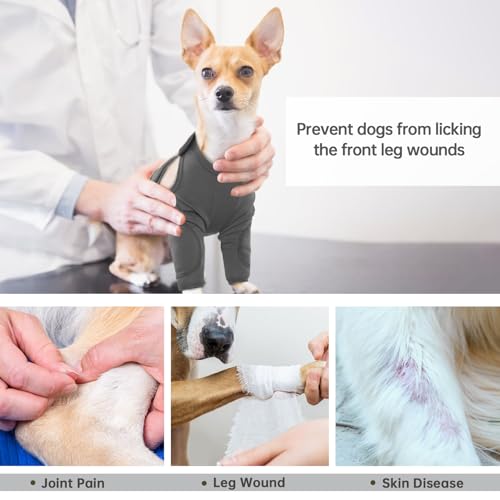 Vorderbein Ärmel für Hunde, Single Front Leg Recovery Sleeve Hund Vorderbeinschoner Ellenbogenbandage Protector für Hot Spots Wunden Bandagen Hundeschenkel Schutz Bodysuit(Grau, S)