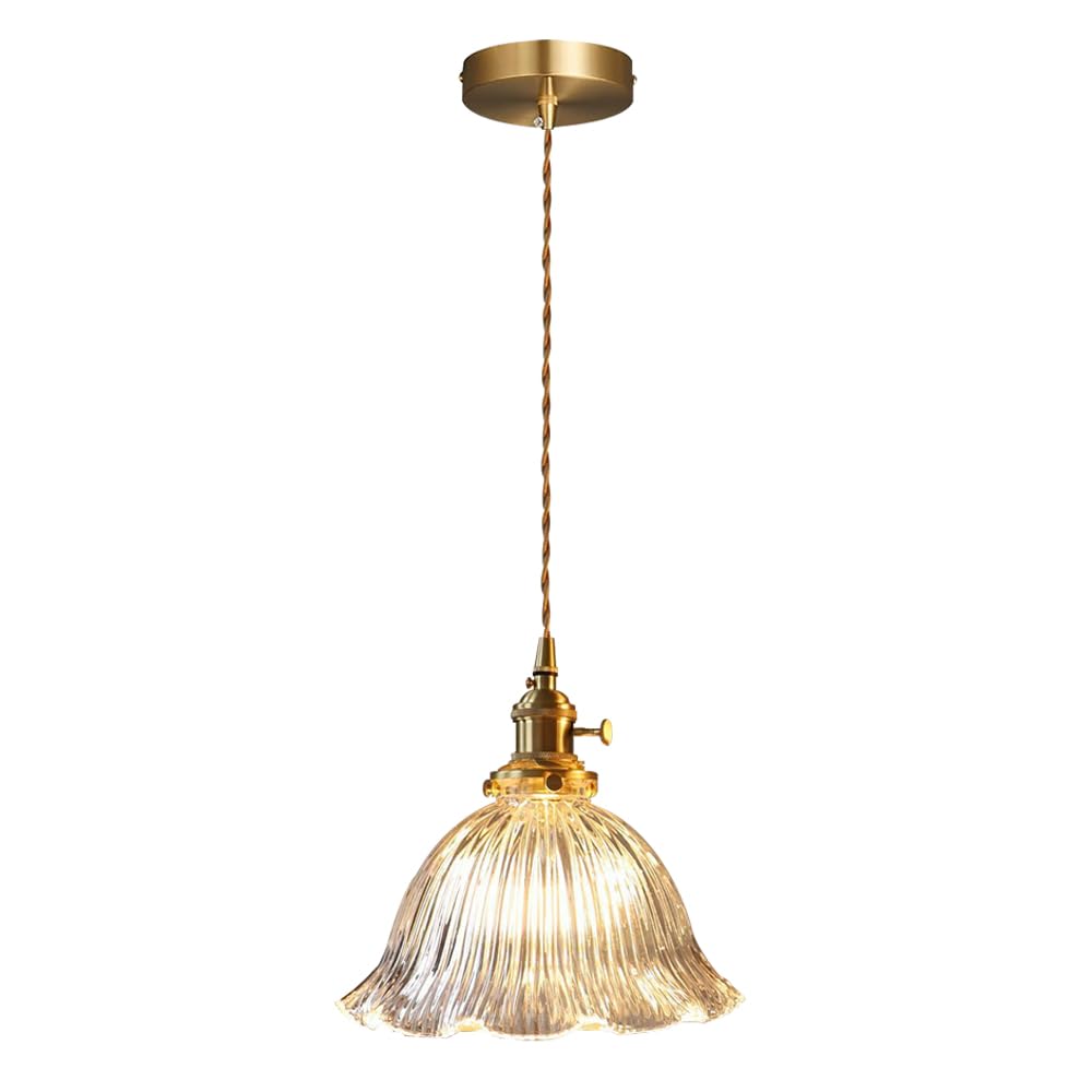 GUOGUOSM 8.6in Glass Pendant Light, E26 Screw Single Head Hanging Lamp, Modern Industrial Style Chandelier, Bedroom Kitchen Island Corridor Decorative Lighting Fixtures