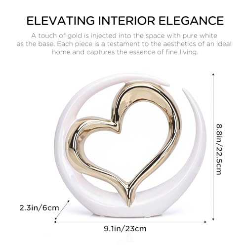 Estatua decorativa corazón de porcelana blanco y dorado miniatura 2