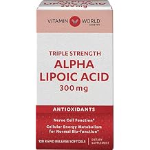 Vitamin World Alpha Lipoic Acid 300 mg. 120 softgels, Triple Strength, Antioxidant, Rapid-Release, Gluten Free