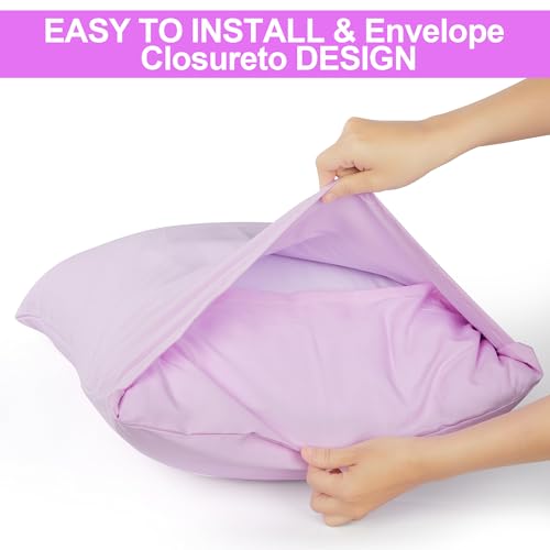 Image of DONAMA Pillowcase Fit All Types of Pillow, 1pc Moisture Wicking and Cooling Fabric Pillow Cover with Envelope Closure - Queen Size 29.53 inch x 19.69 inch (Purple)