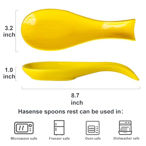 Image of Hasense Ceramic Spoon Holder for Stove Top, Large Cooking Heat-Resistant Spoon Rest for Kitchen Counter, 8.7 Inch Utensil Rest for Spatula, Ladle and Tong, Microwave Safe and Dishwasher Safe, Yellow