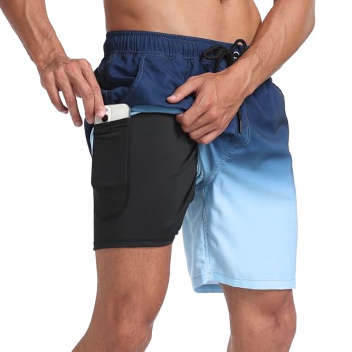 Milaloko Pantalones de Baño Masculinos y Pantalones Cortos de Natación de Secado Rápido Pantalones Cortos de Playa con Bolsillo y Acolchado Comprimido