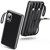 【2025新設計・22800ｍAh大容量】 モバイルバッテリー 軽量 小型 急速充電 スマホ充電器 ケーブルレス 5台同時充電可 LCD液晶残量表示 LEDライト付き タイプc ケーブル内蔵 携帯充電器 Type-C/Lighting出力ポート 持ち運び便利 コンパクト iOS/Android全機種対応 旅行/出張/防災グッズ PSE認証済 160wh以下 機内持ち込み可