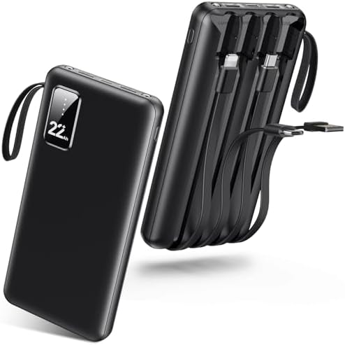 （00:30時点） 【2025新設計・22800ｍAh大容量】 モバイルバッテリー 軽量 小型 急速充電 スマホ充電器 ケーブルレス 5台同時充電可 LCD液晶残量表示 LEDライト付き タイプc ケーブル内蔵 携帯充電器 Type-C/Lighting出力ポート 持ち運び便利 コンパクト iOS/Android全機種対応 旅行/出張/防災グッズ PSE認証済 160wh以下 機内持ち込み可