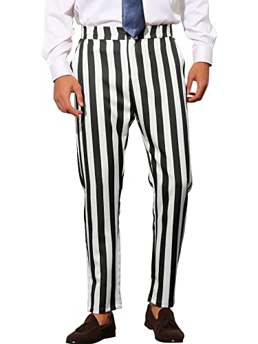 Lars Amadeus Striped Dress Pants for Men's Big & Tall Flat Front Business Trousers 34 Black White