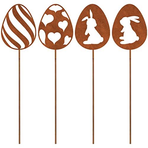 ALEMIN 4er Edelrost Oster Eier Gartenstecker Deko Rost, Ostereier...