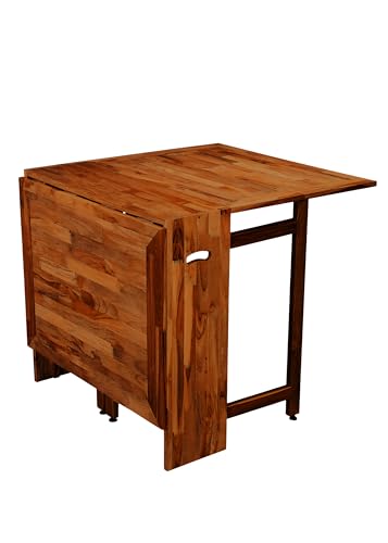 Image of Two-Side Folding Teakwood Table - Space-Saving Design, Sturdy Build, Adjustable Levelers, Multi-Purpose Dining, Work, Study, Easy Assemble, Compact Indoor Outdoor Use - DIY Model - Walnut - Dawnriser
