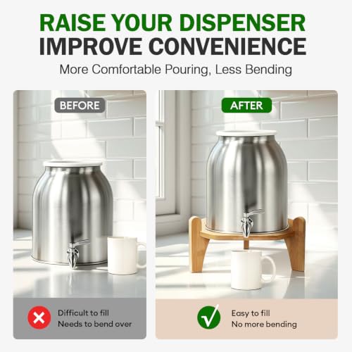 Image of Drink Dispenser Stand, 11-inch Inner Diameter Bamboo Wood Water Dispenser Stand, 3-5 Gallon Beverage Dispenser Holder Water Crock and Other Water Jar