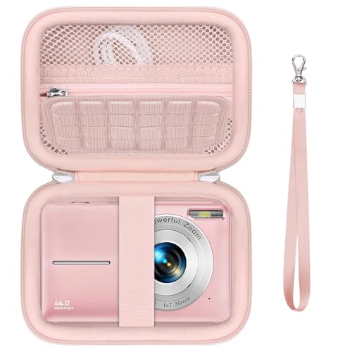 Supmay Carrying Case for Fleafer/for VAHOIALD/for Nsoela Upgrade Digital Camera, Digital Point and Shoot Camera Storage Holder Travel Bag with Mesh Pocket for Battery, USB Cable, SD Card, Pink