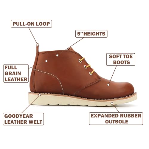 Work Boots for Men, Wedge Chukka Boot, Lightweight Oil & Slip Resistant Comfortable Outsole, Goodyear Leather Welt, EH, Construction 84981-A3