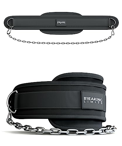 Breaking Limits Dip Gürtel - Cinturón de peso para culturismo, entrenamiento de fuerza, levantamiento de pesas, cadena de 96 cm, capacidad de carga de 100 kg, talla única, color negro
