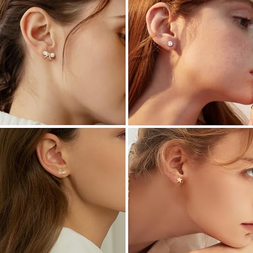 Thunaraz 81Pairs Small Stud Earrings Set for Women Men Triangle Circle Bar Star Moon Geometric Leaf Arrow Flower Bow CZ Ball Faux Pearl Hoop Dangle Earrings Set4