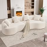 110' Oversized Sectional Sofa for Living Room, Modern Luxury Plush Chenille 4-Seater Extra Deep & Wide Seat Curved Cloud Couch with 4 Throw Pillows, No Assembly Needed, Cream White